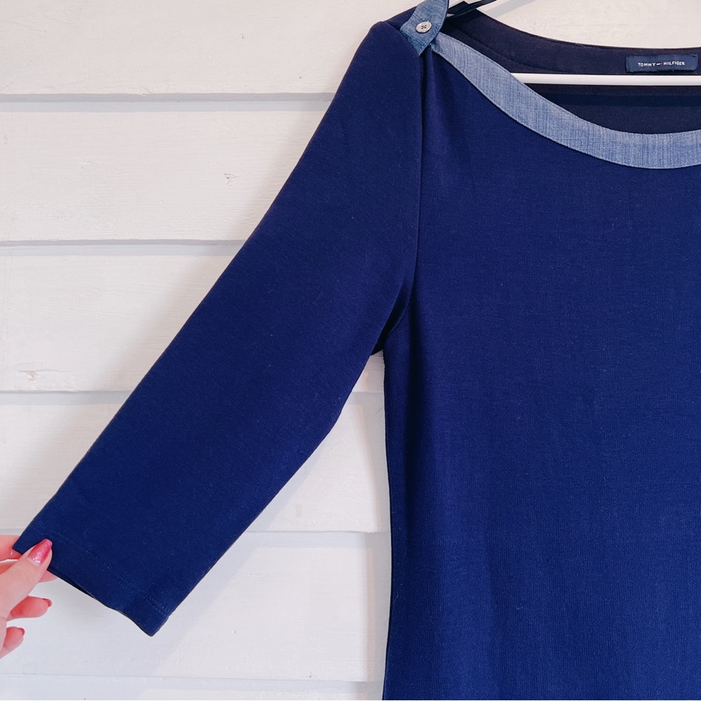 Navy Blue Tommy Hilfiger Dress with Denim Collar & Button Detailing 💙